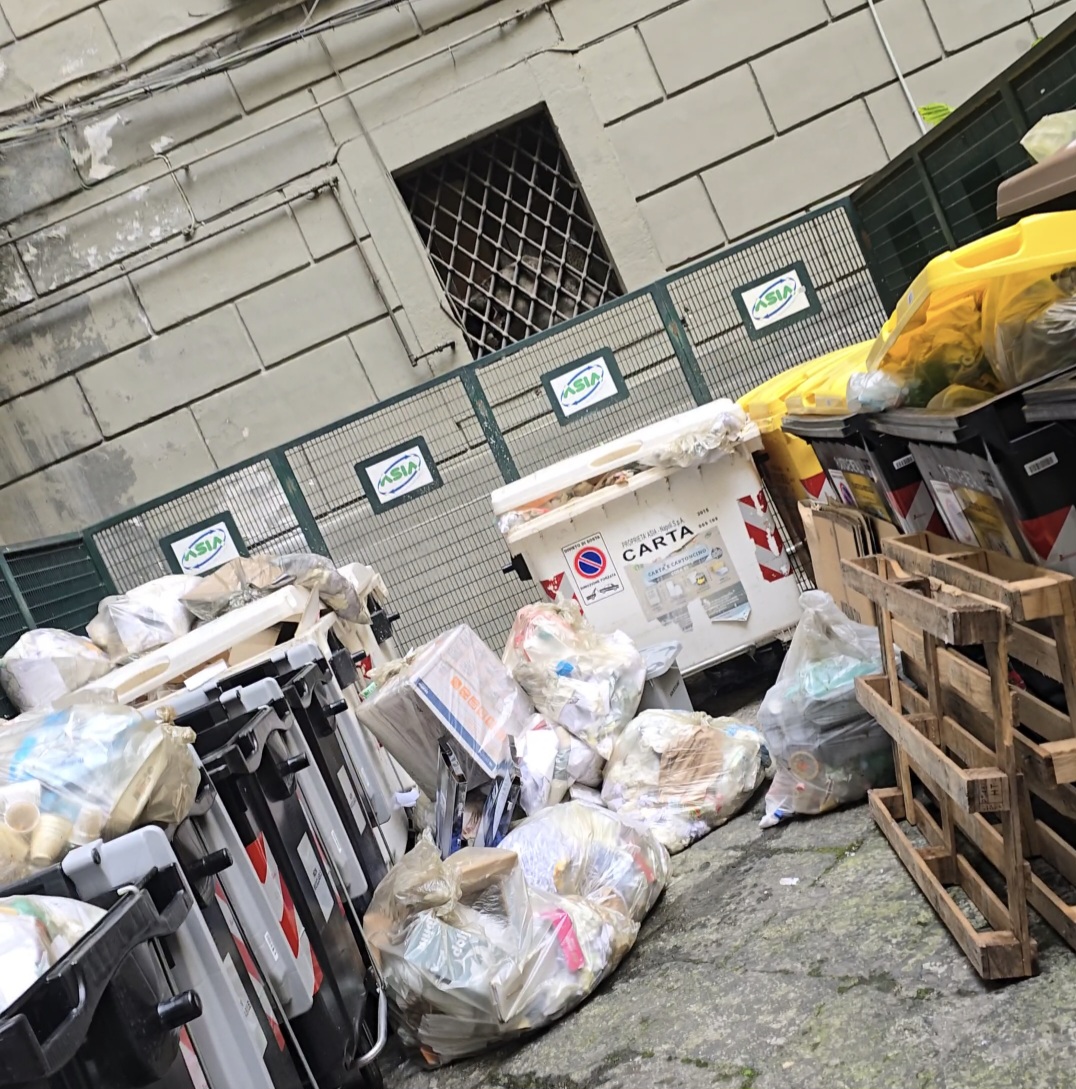 Rifiuti a Palazzo San Giacomo, sede del Comune di Napoli